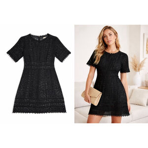 Rebecca Taylor Black Guipure Lace Dress Classic Elegant Size 10